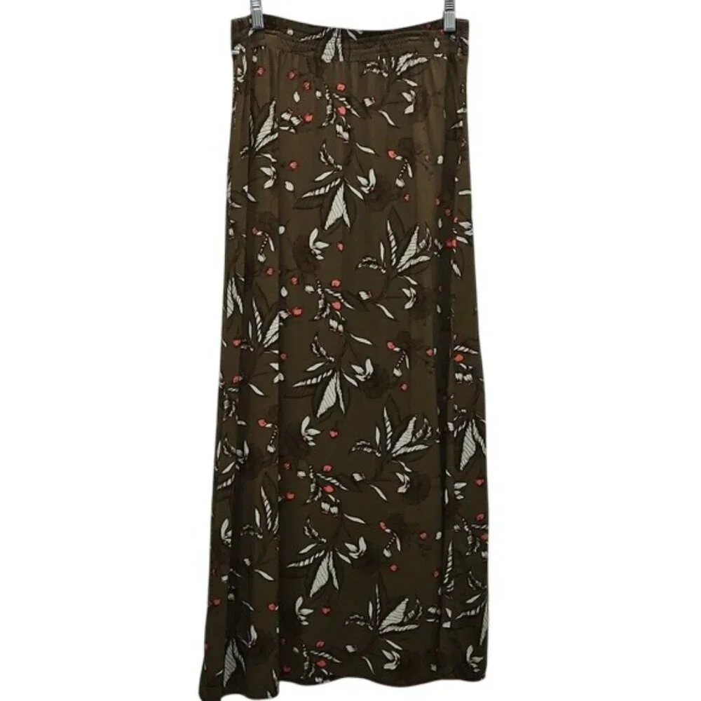 Express Floral Wrap Pull On Maxi Skirt Size Small Olive Green Careerwear Office